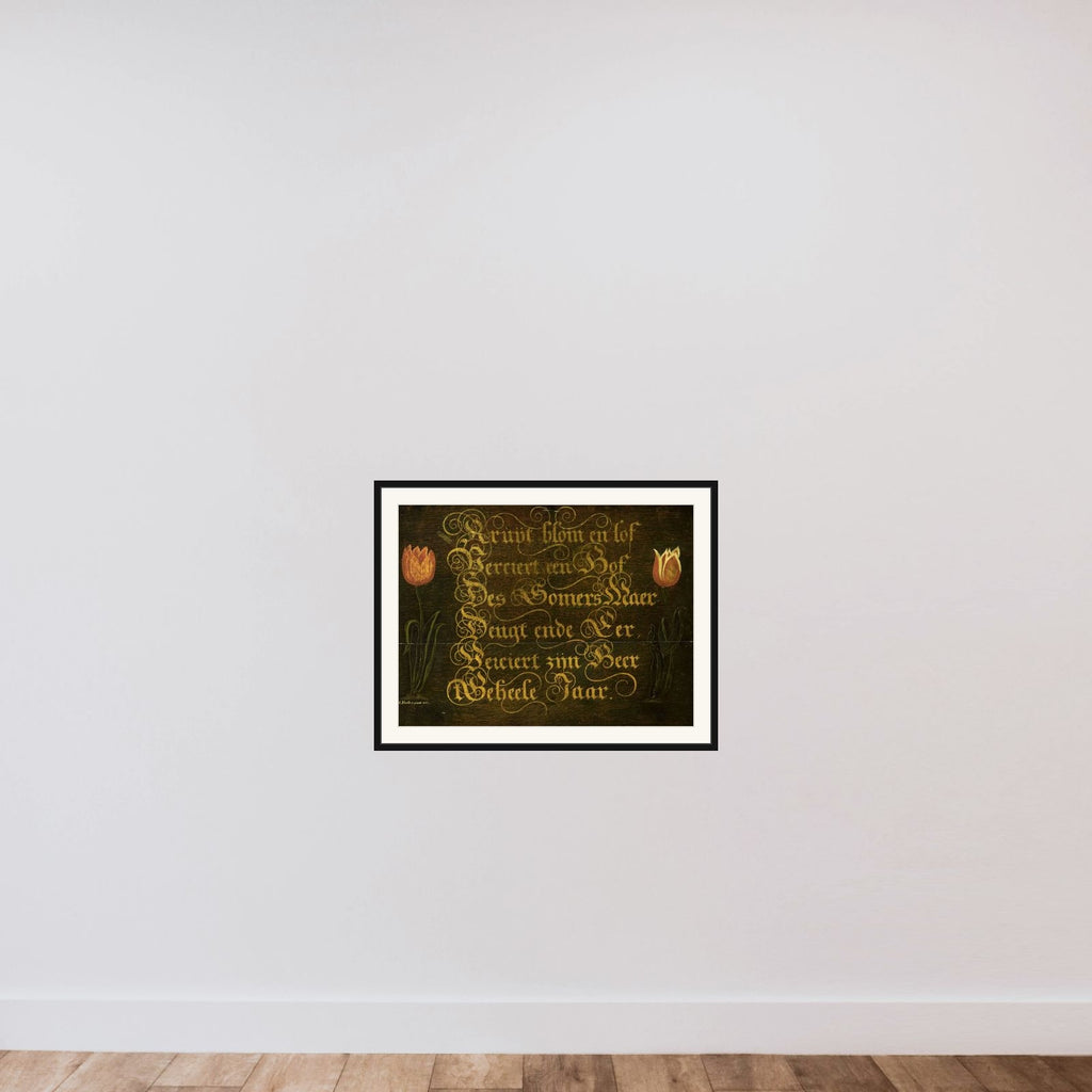 A Calligraphic Maxim, Flanked by Tulips framed — shown to scale