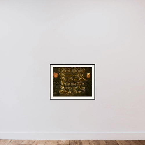 A Calligraphic Maxim, Flanked by Tulips framed — shown to scale
