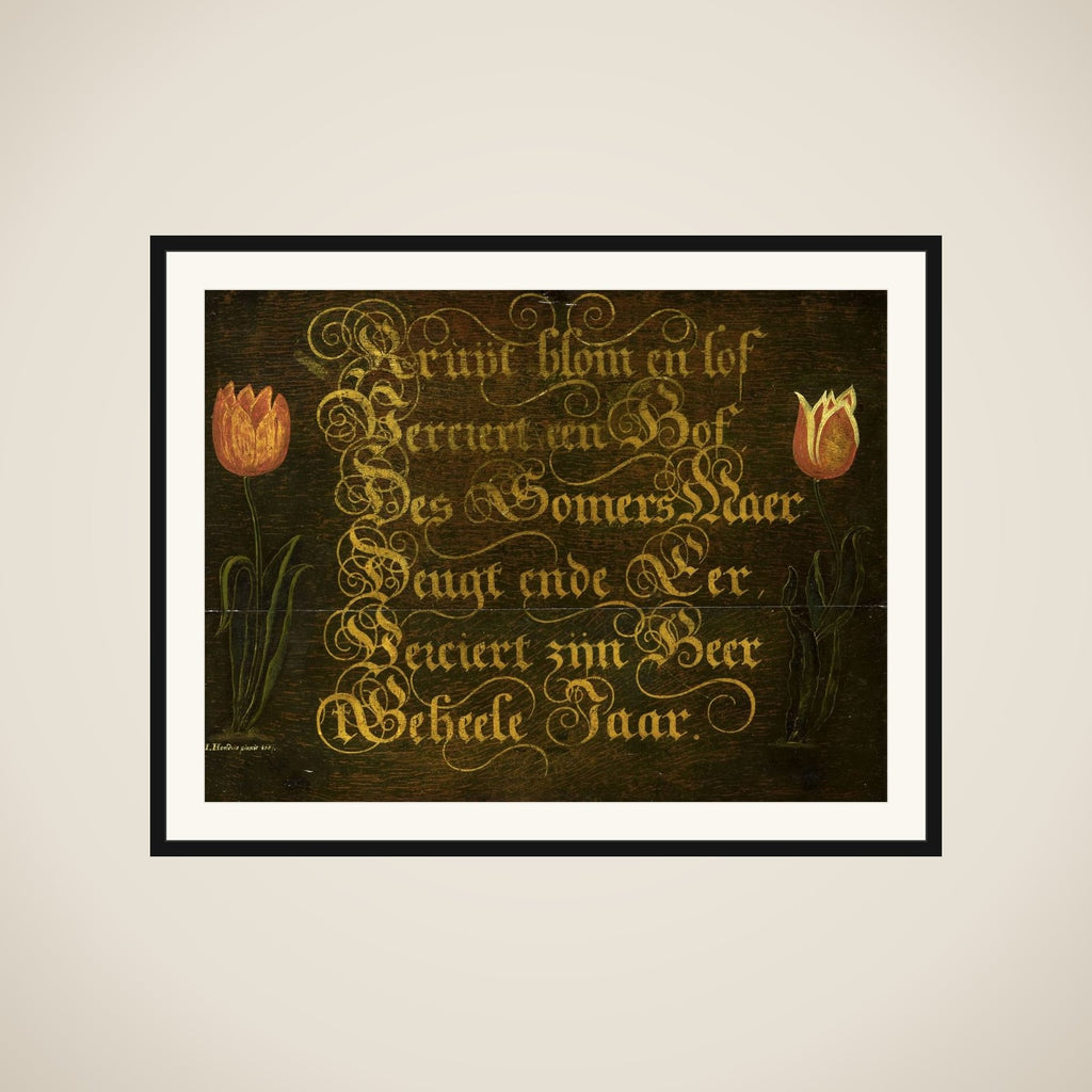 A Calligraphic Maxim, Flanked by Tulips framed