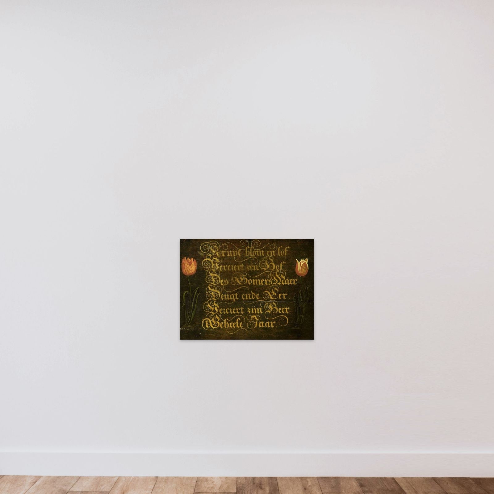 A Calligraphic Maxim, Flanked by Tulips unframed — shown to scale
