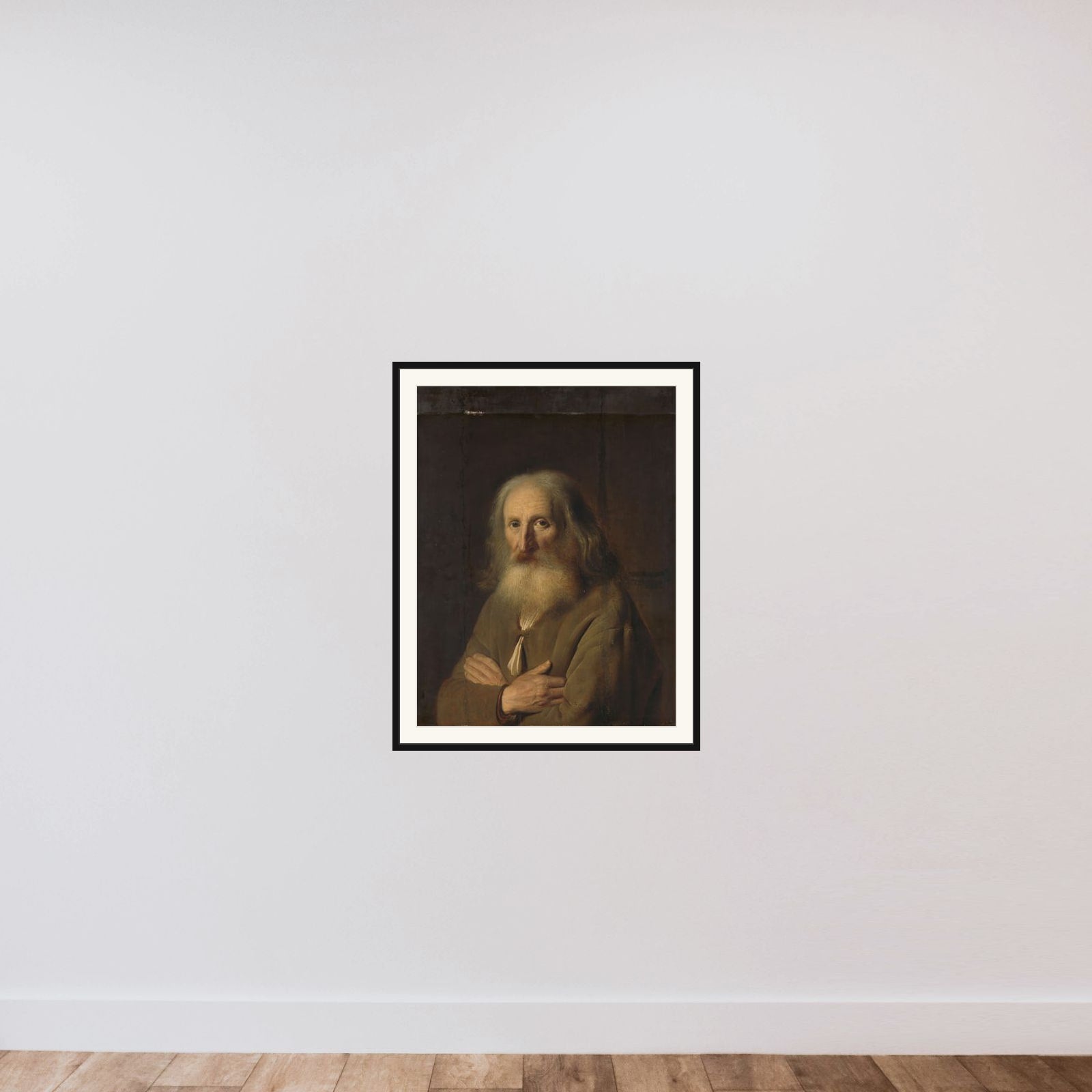 An Old Man with Folded Arms framed — shown to scale