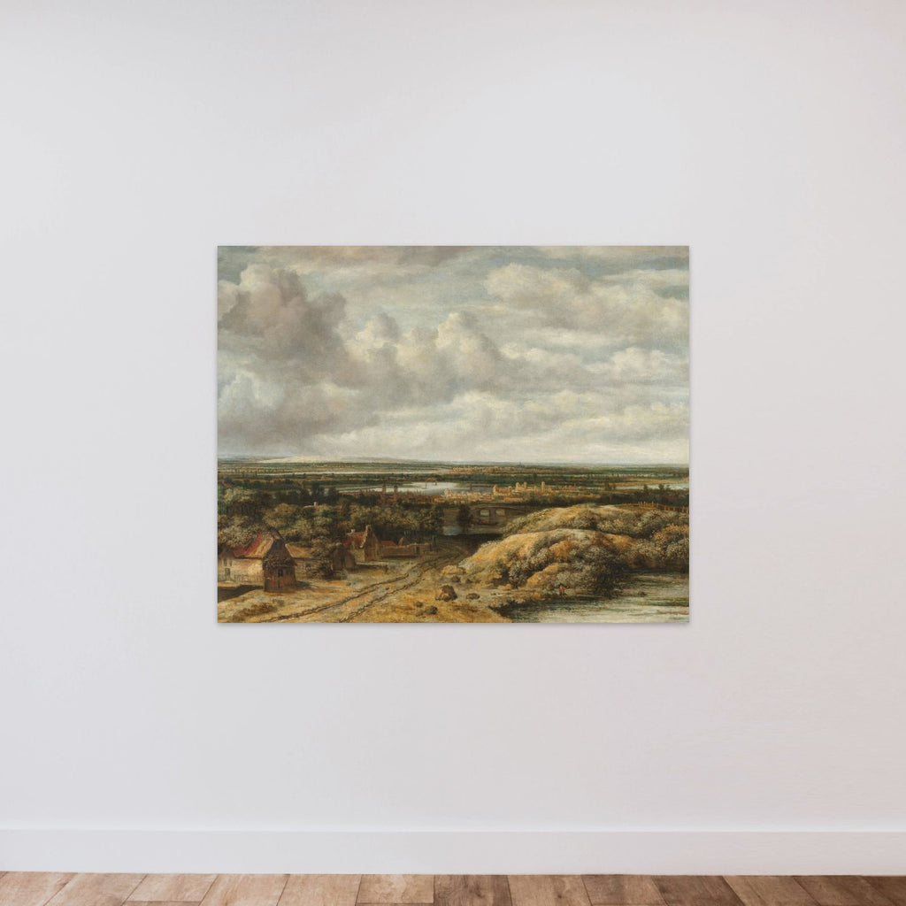 Distant View, with Cottages Lining a Road unframed — shown to scale