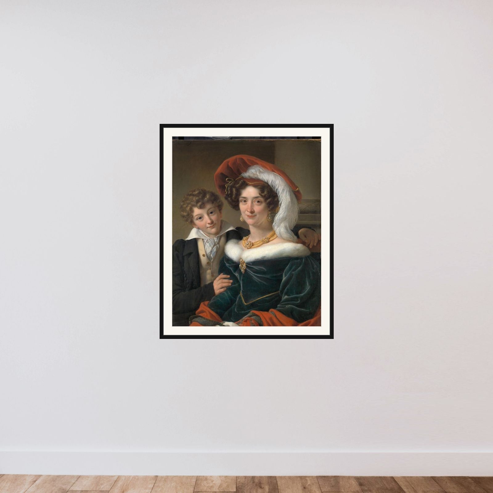Rudolphina Wilhelmina Elizabeth de Sturler (1798-1873), second Wife of Count Johannes van den Bosch, with their Son Richard Leeuwenhart framed — shown to scale