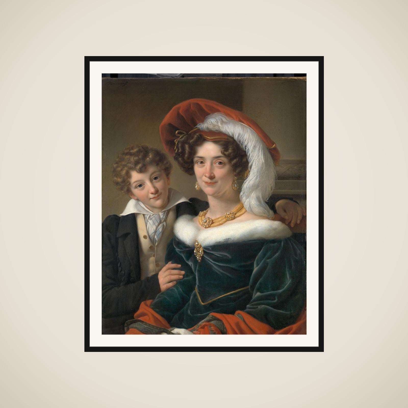 Rudolphina Wilhelmina Elizabeth de Sturler (1798-1873), second Wife of Count Johannes van den Bosch, with their Son Richard Leeuwenhart framed