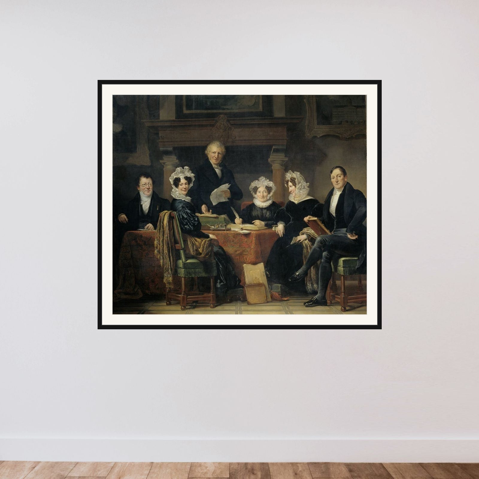 Regents and Regentesses of the Lepers' Asylum, Amsterdam, 1834-35 framed — shown to scale