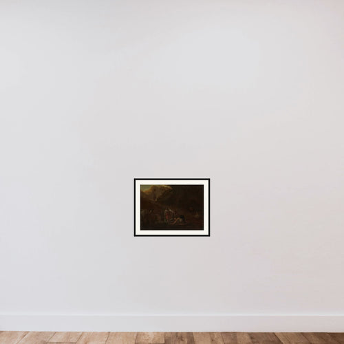 A Shepherd and Washerwomen at a Spring framed — shown to scale