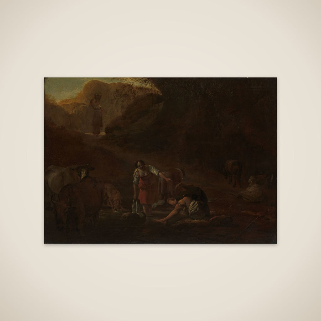 A Shepherd and Washerwomen at a Spring unframed print