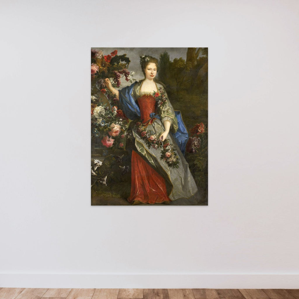 Portrait of a Woman, according to tradition Marie Louise Elisabeth d'Orléans (1695-1719), Duchesse de Berry, as Flora unframed — shown to scale