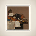 Still Life with a Copy of De Waere Mercurius, a Broadsheet with the News of Tromp's Victory over three English Ships on 28 June 1639, and a Poem telling the story of Apelles and the Cobbler framed