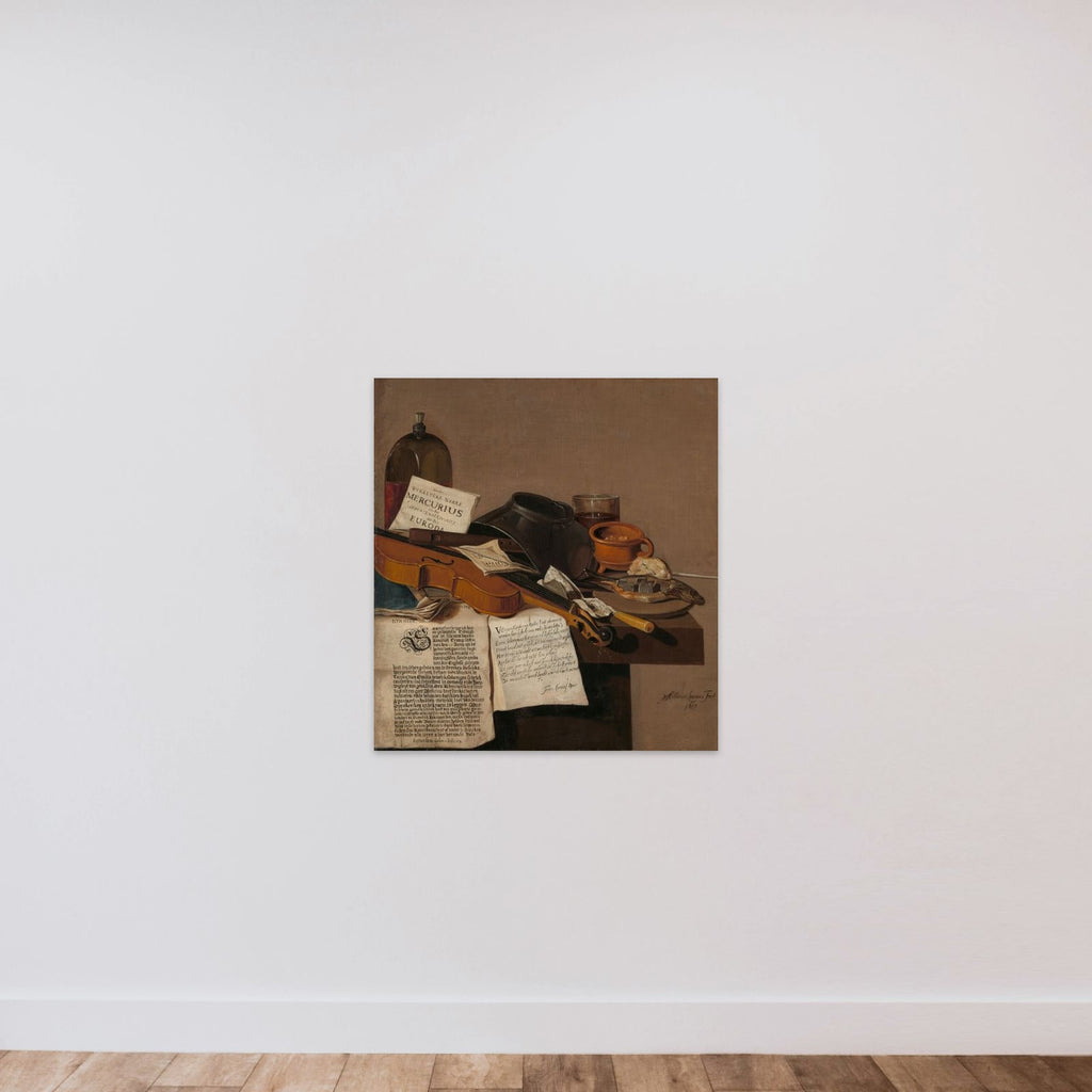 Still Life with a Copy of De Waere Mercurius, a Broadsheet with the News of Tromp's Victory over three English Ships on 28 June 1639, and a Poem telling the story of Apelles and the Cobbler unframed — shown to scale