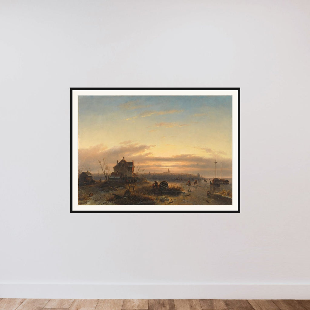 Winter Scene, with a City in the Distance framed — shown to scale