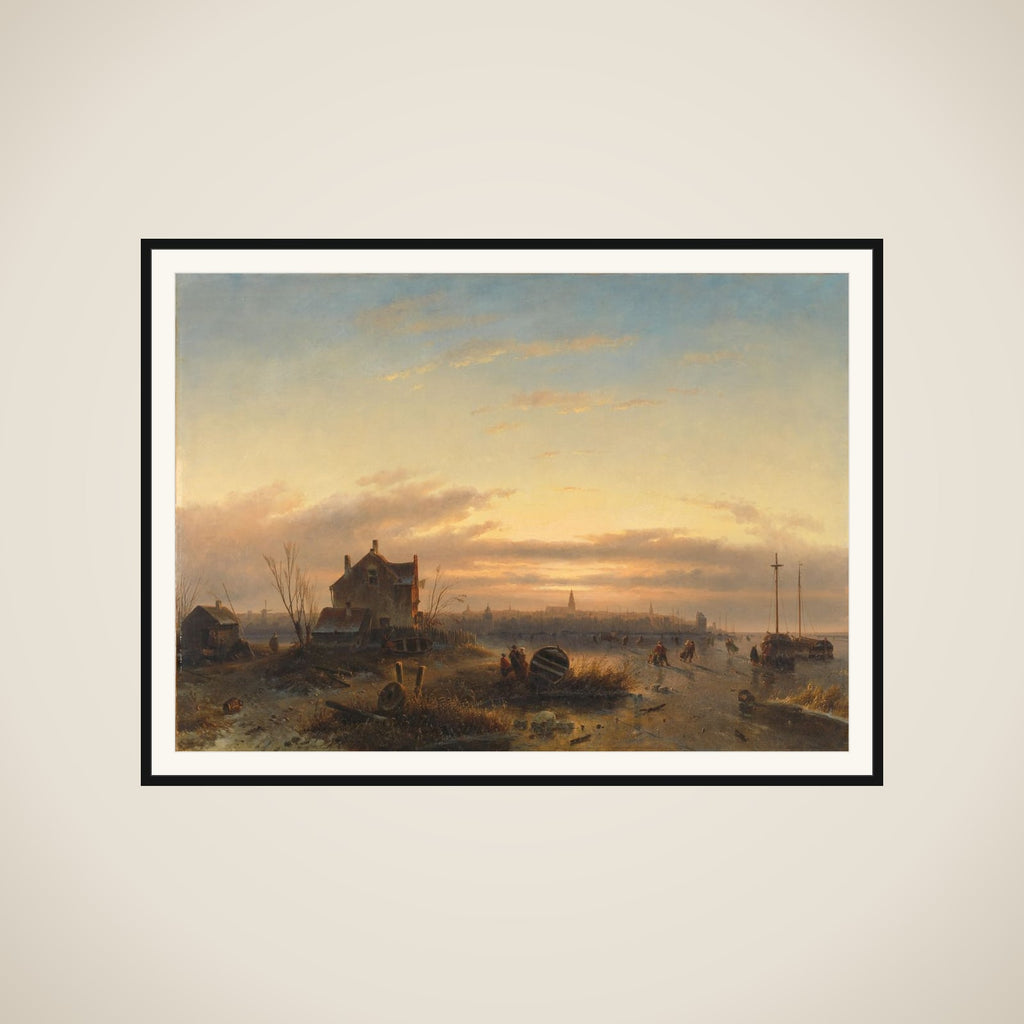 Winter Scene, with a City in the Distance framed
