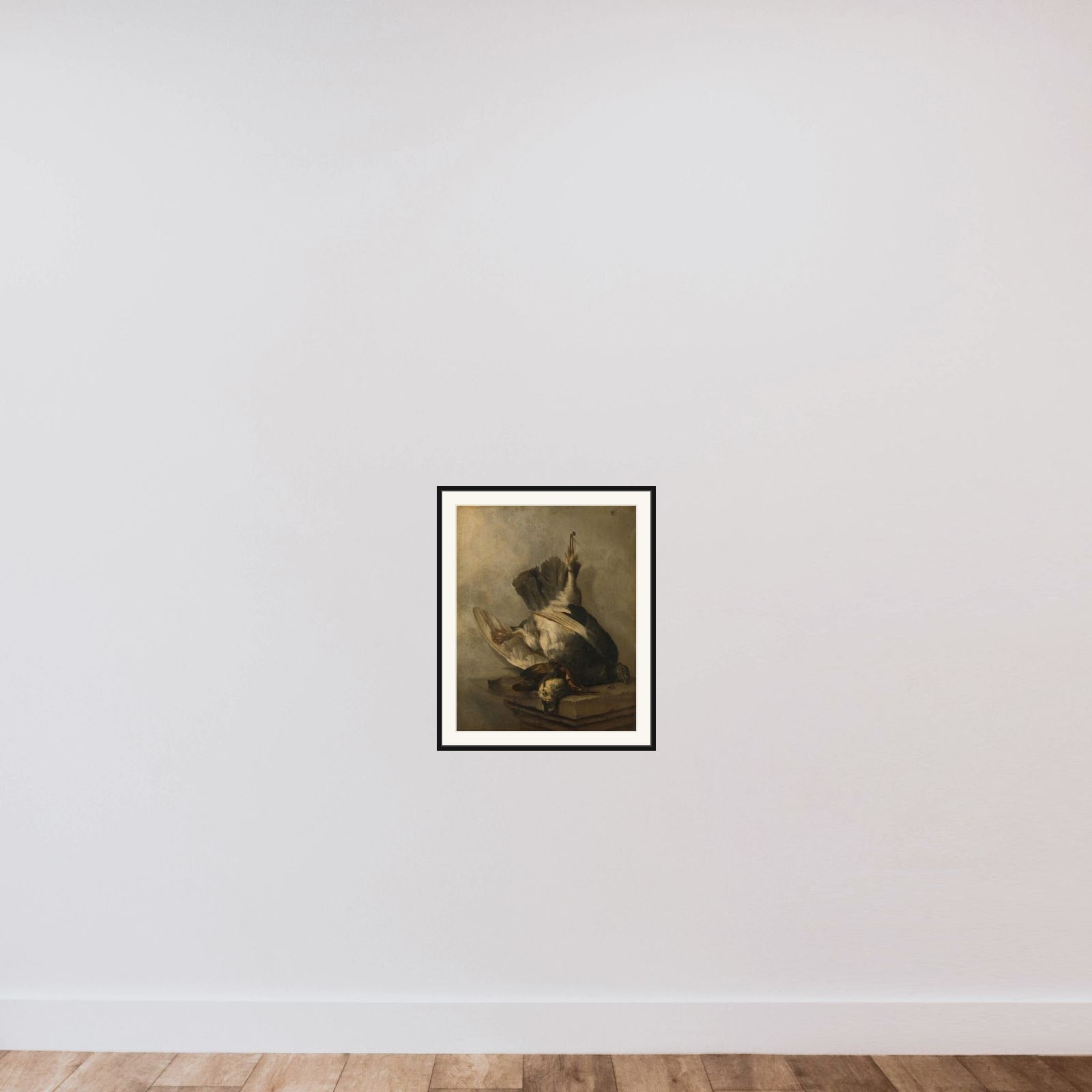 Still Life with Woodpecker and Snipes framed — shown to scale