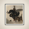 Still Life with Black Rooster and two Rabbits framed