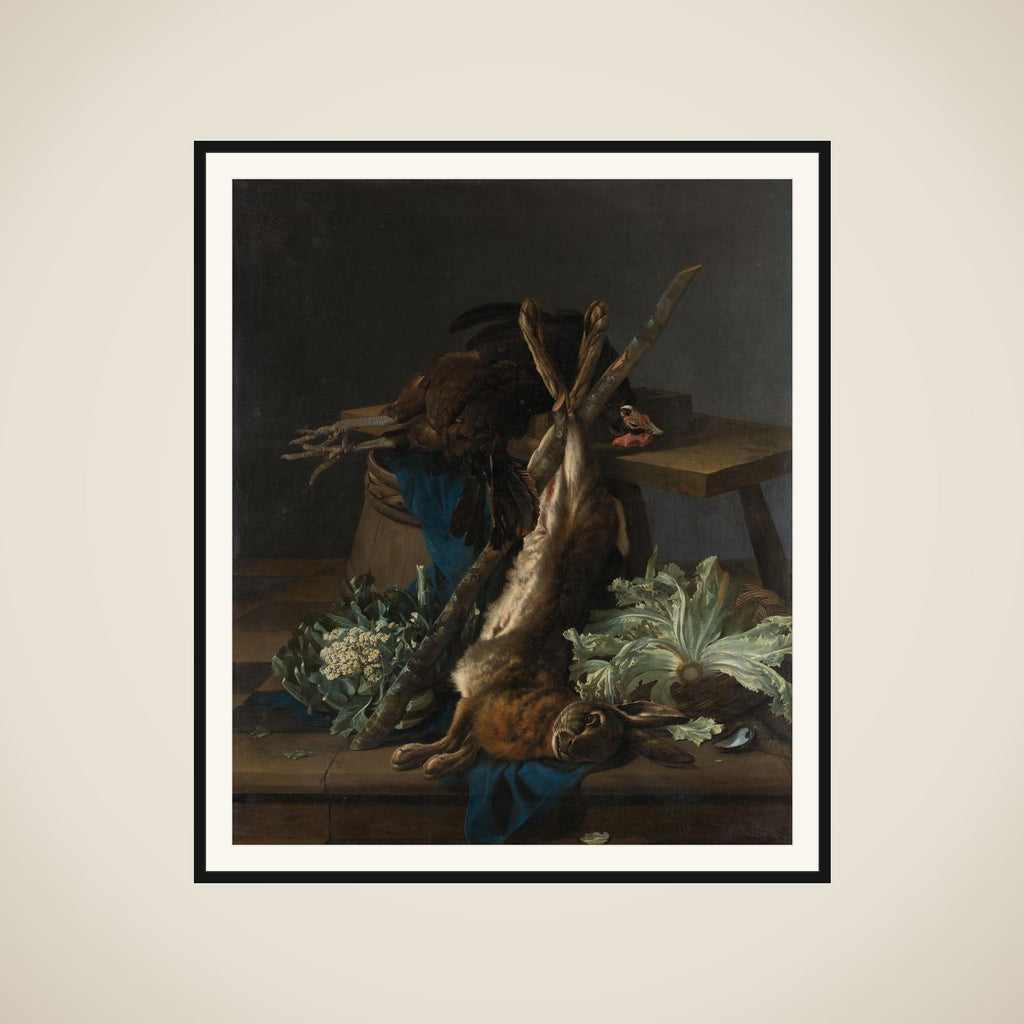 Still Life with Hare and a Black Rooster framed