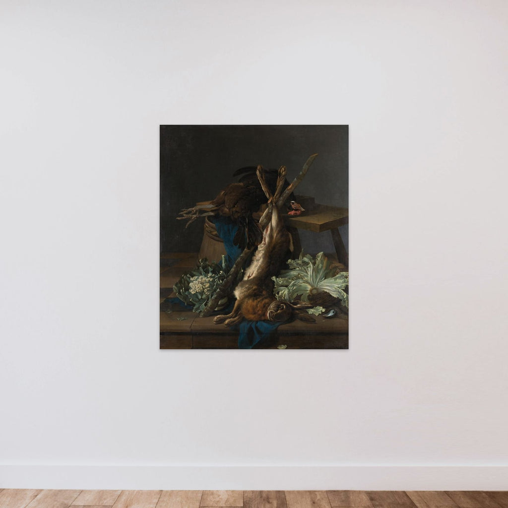 Still Life with Hare and a Black Rooster unframed — shown to scale