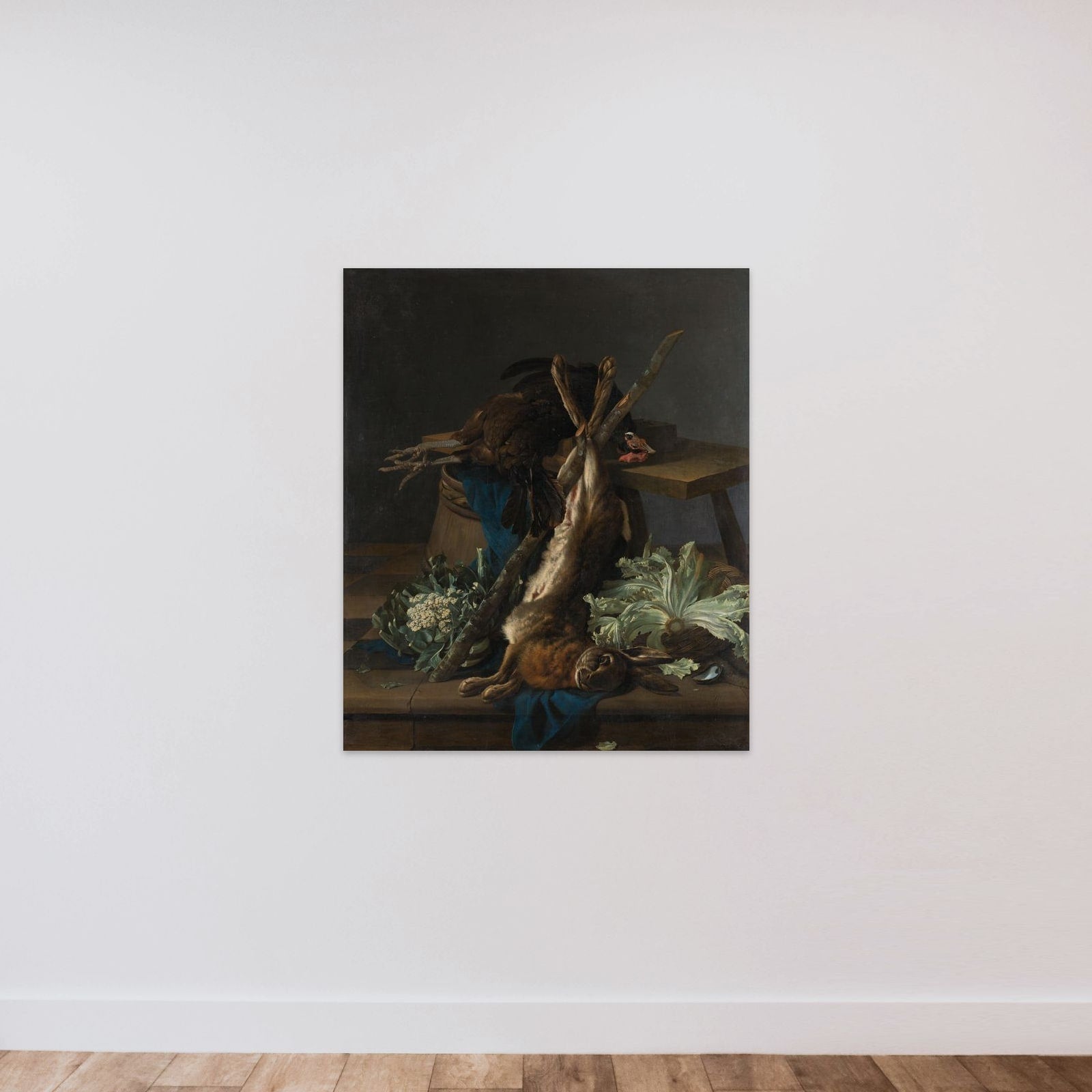 Still Life with Hare and a Black Rooster unframed — shown to scale