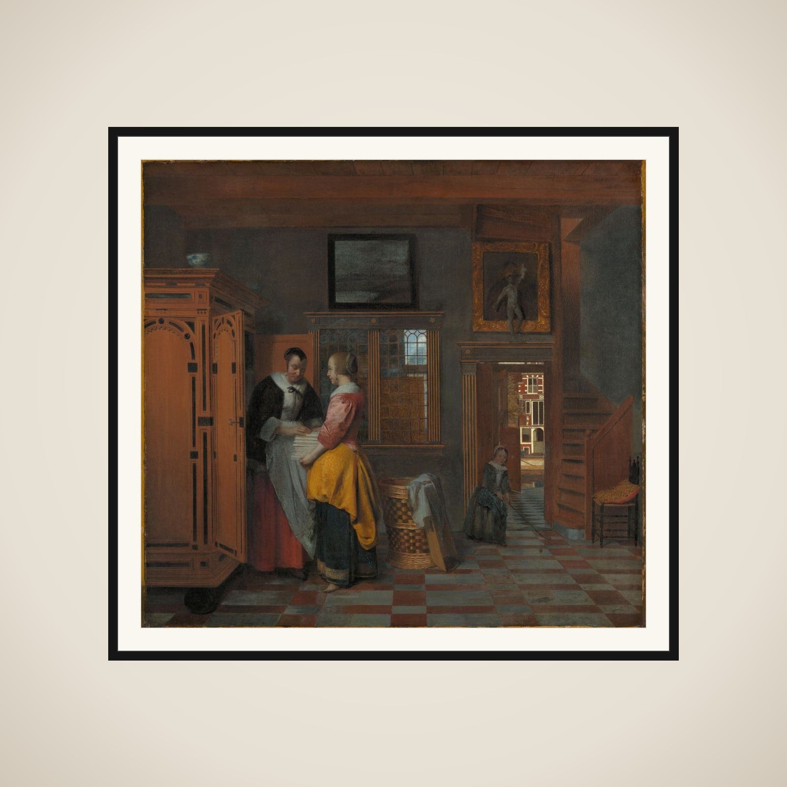 Interior with Women beside a Linen Cupboard framed