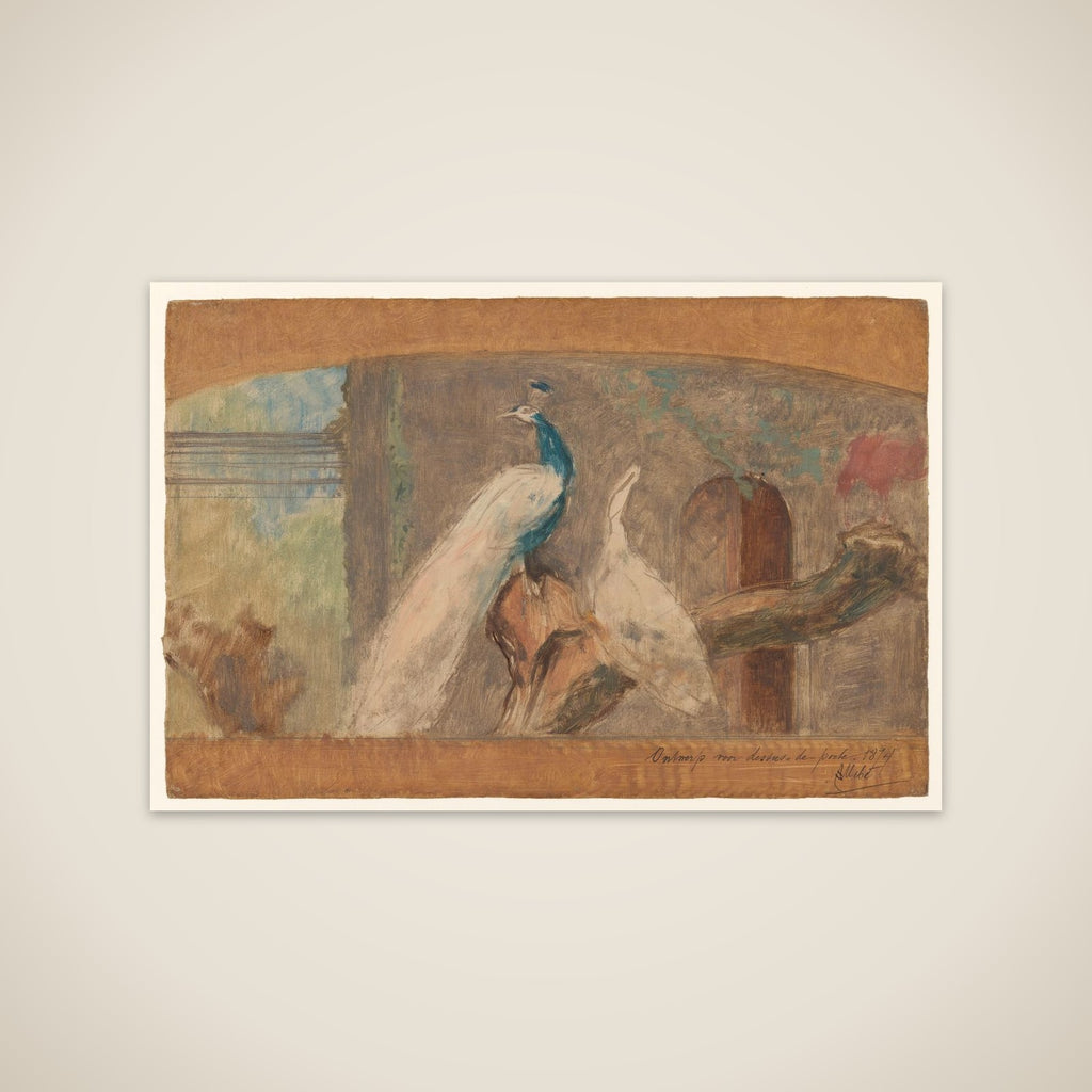 Ontwerp voor een dessus-de-porte: tak met pauw en andere vogels unframed print