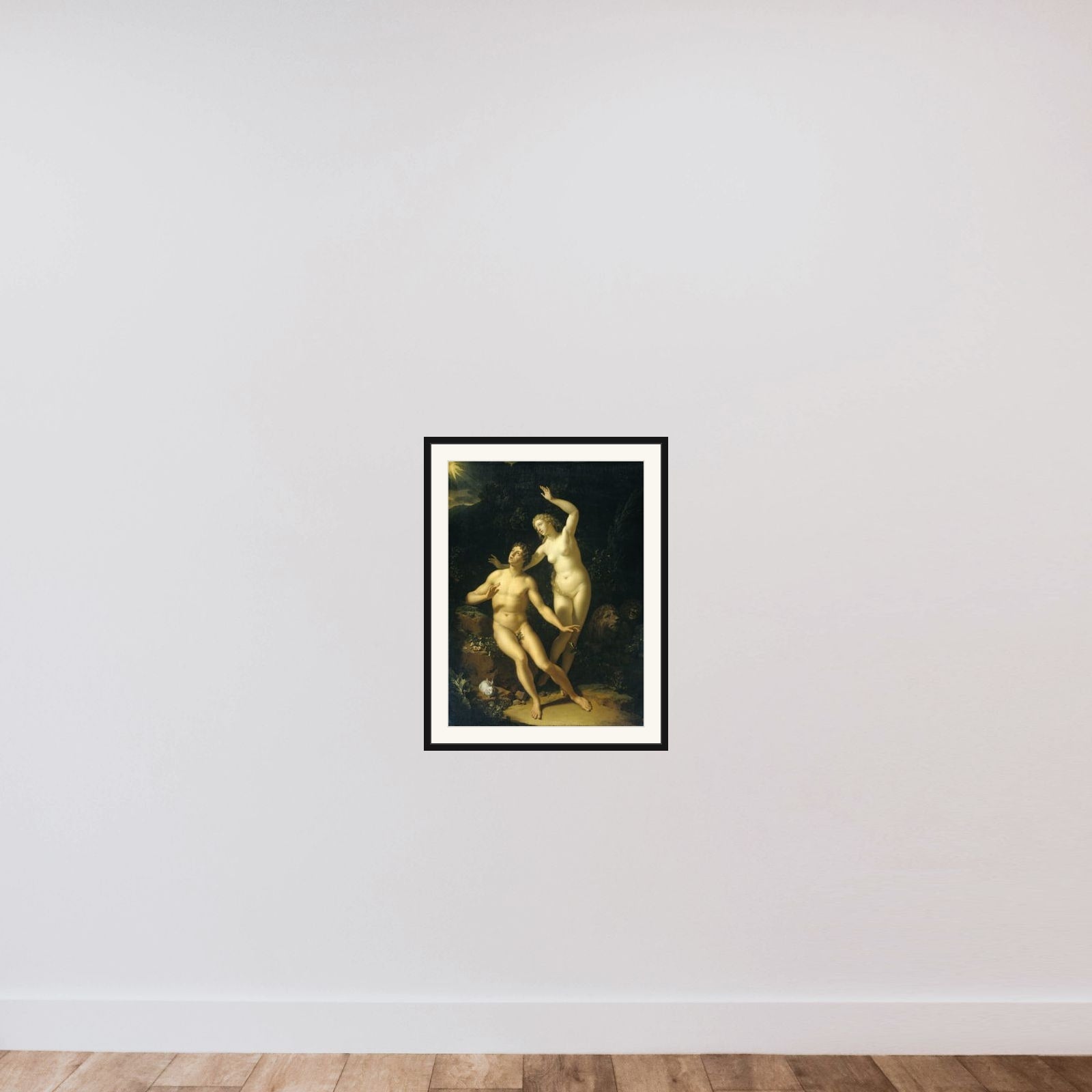 God Holds Adam and Eve Responsible framed — shown to scale