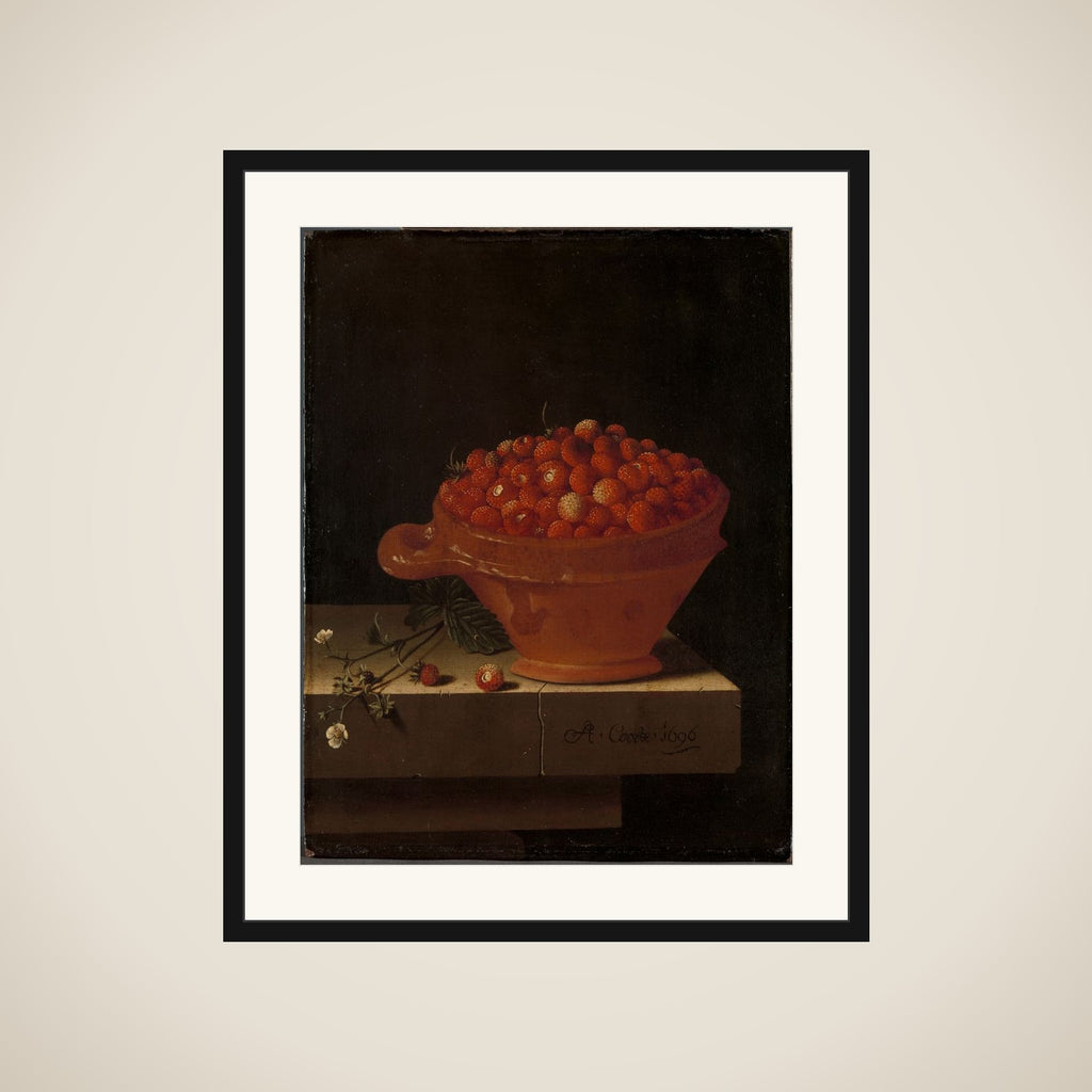 A Bowl of Strawberries on a Stone Plinth framed