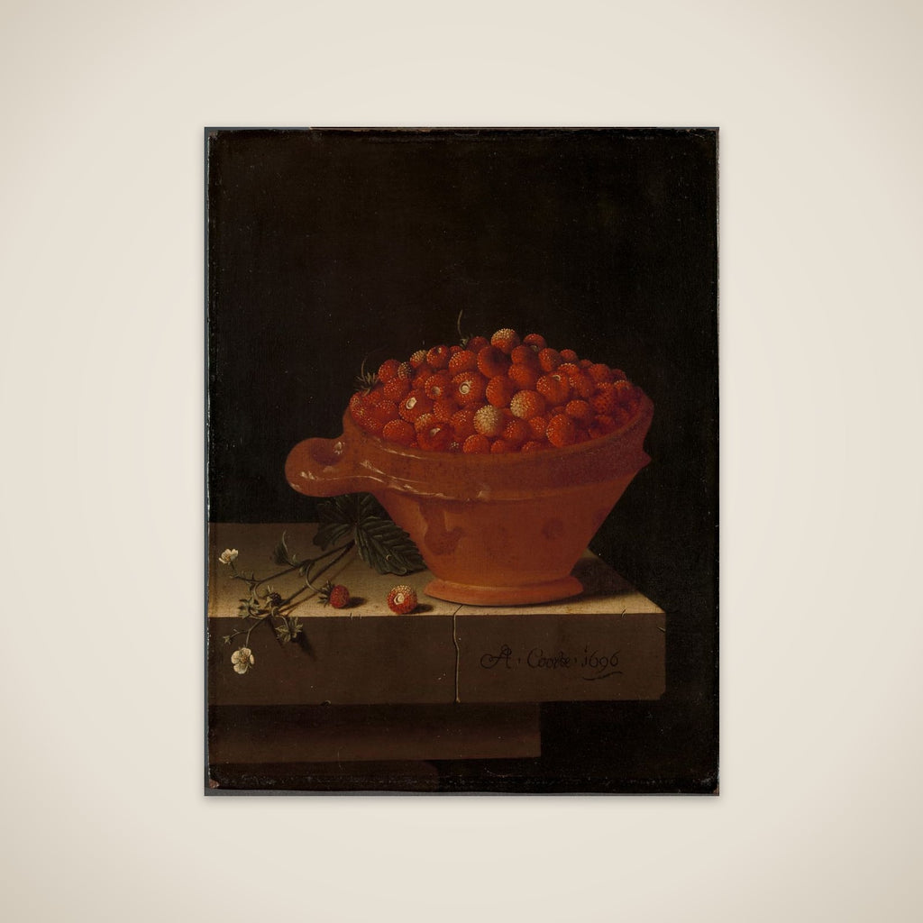 A Bowl of Strawberries on a Stone Plinth unframed print