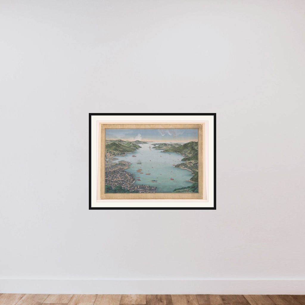 View of Nagasaki bay framed — shown to scale