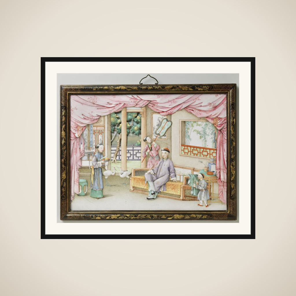 Plaque depicting an interior with figures framed
