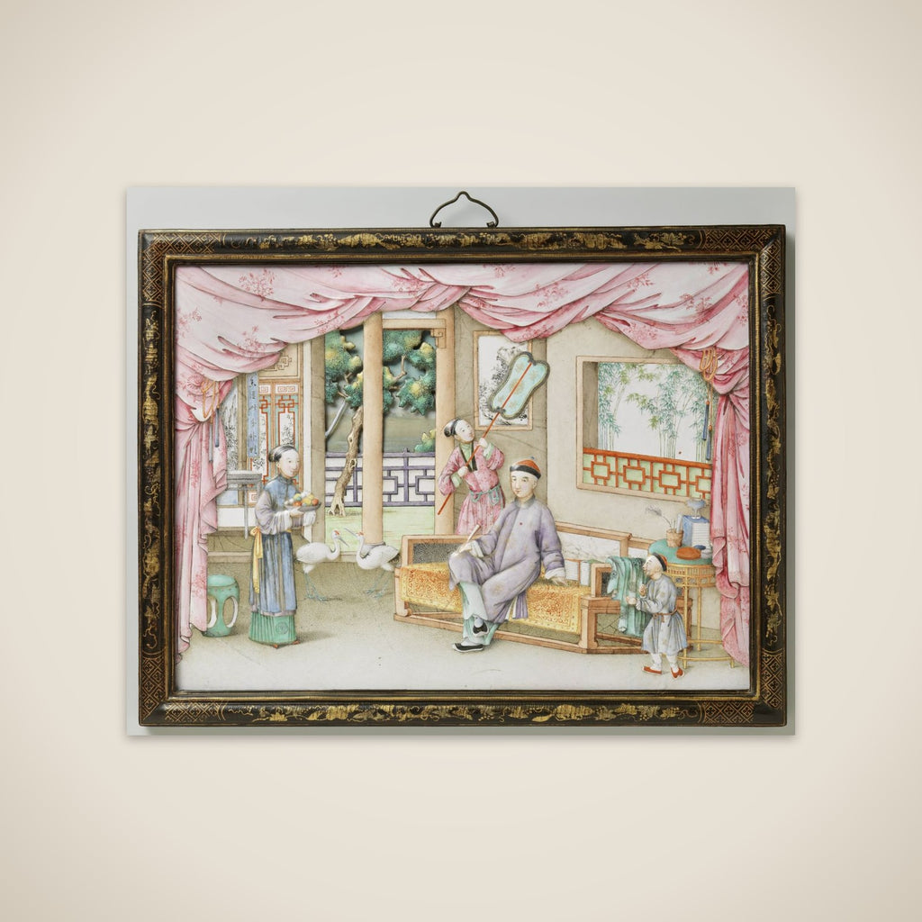 Plaque depicting an interior with figures unframed print