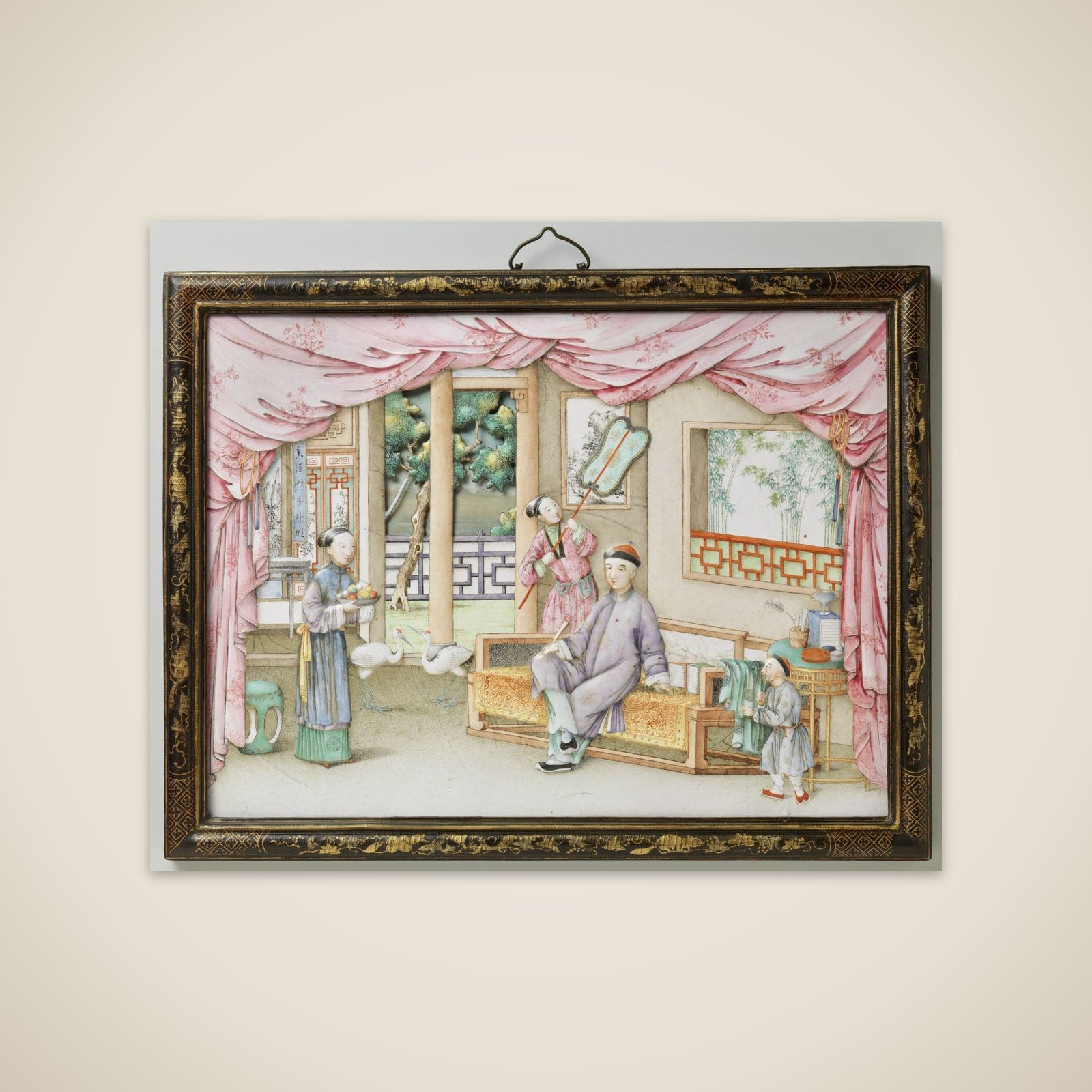 Plaque depicting an interior with figures unframed print