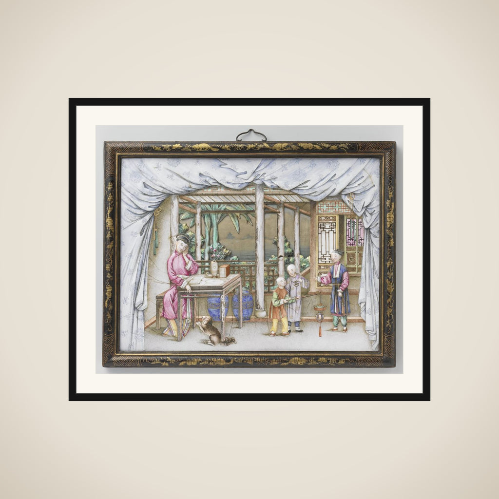 Plaque depicting a woman reading framed