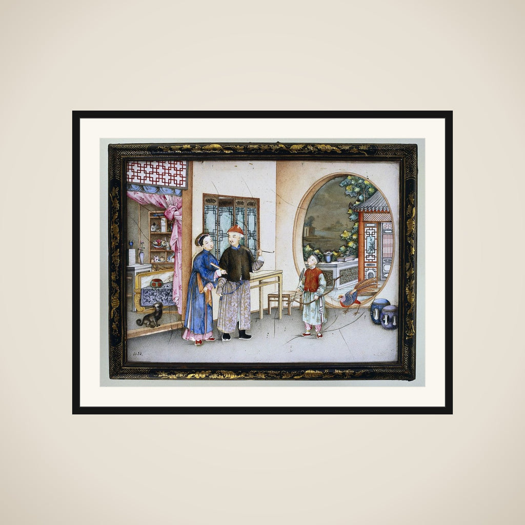 Plaque depicting an interior with figures framed