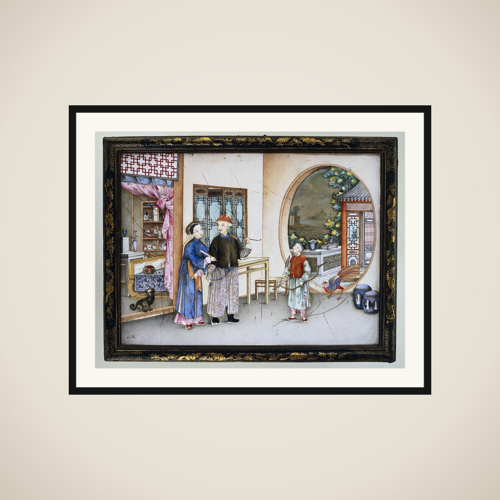 Plaque depicting an interior with figures framed