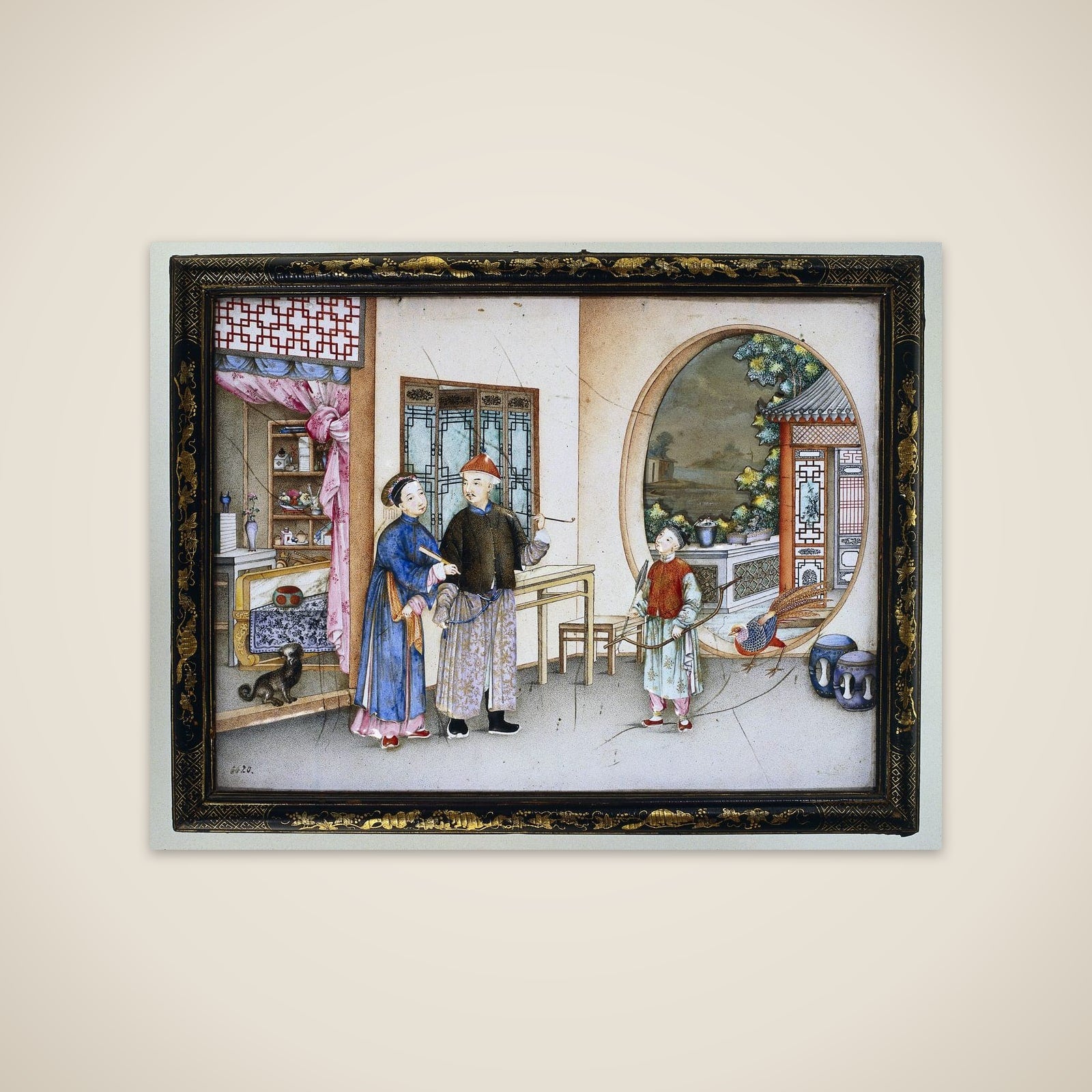 Plaque depicting an interior with figures unframed print