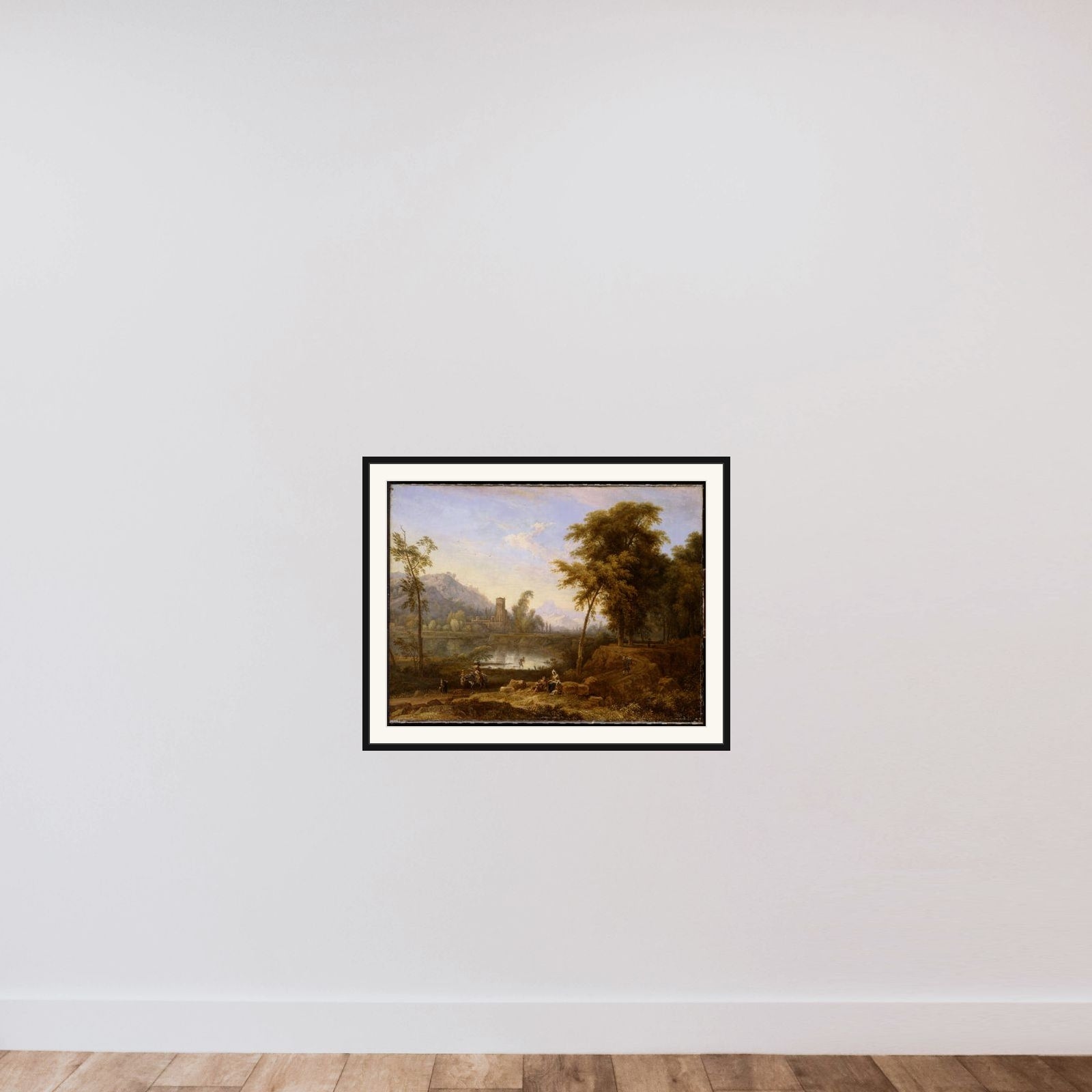 Italiaans landschap with omgeknakte boom framed — shown to scale
