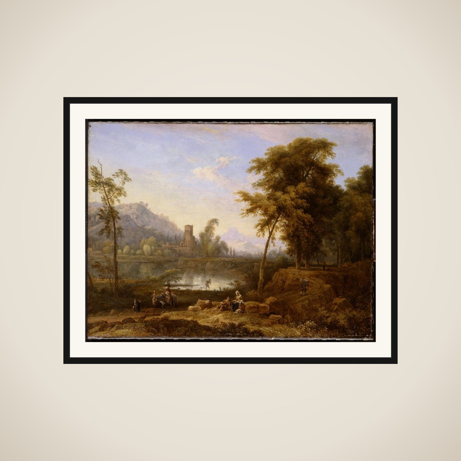 Italiaans landschap with omgeknakte boom framed
