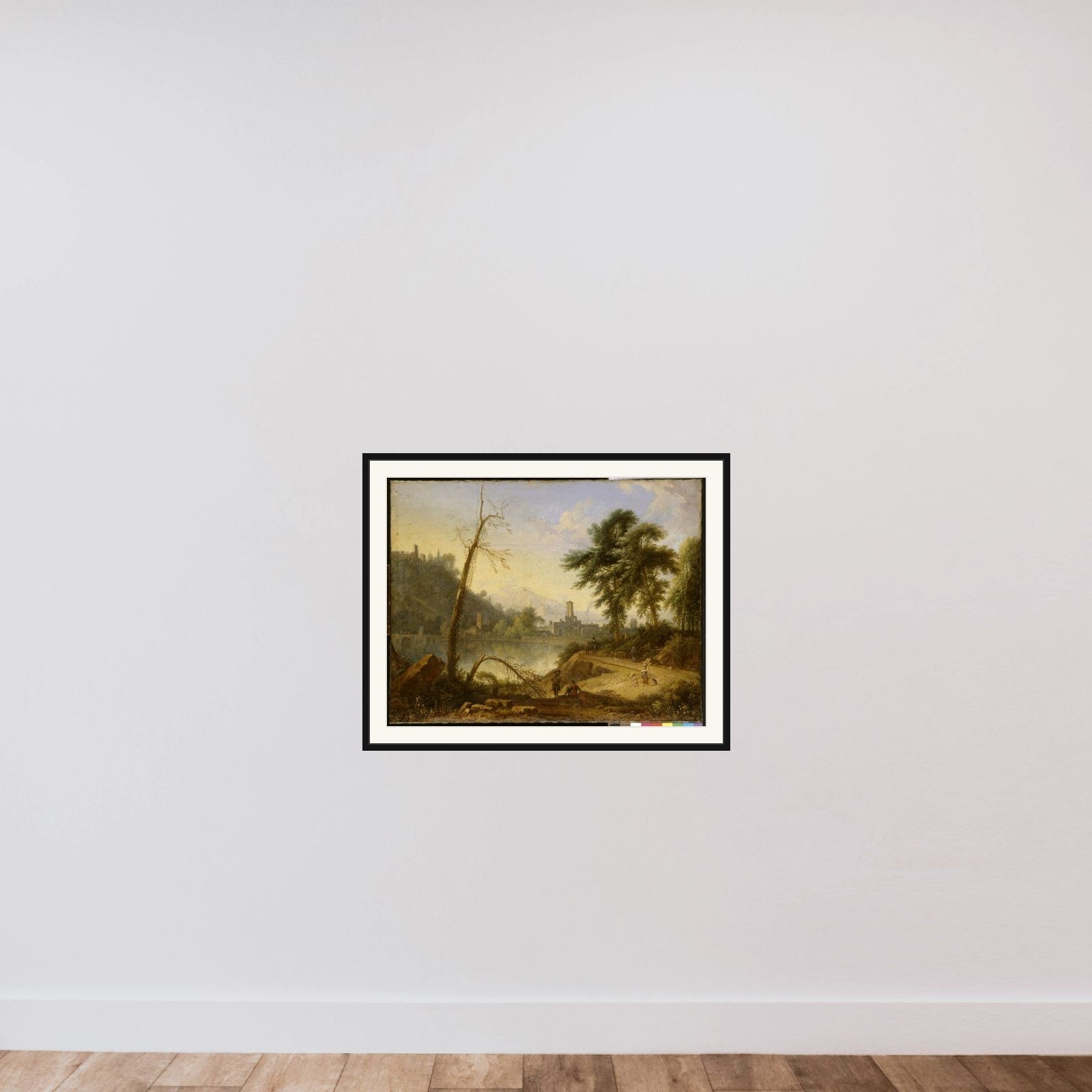 Italiaans landschap with muilezeldrijver framed — shown to scale
