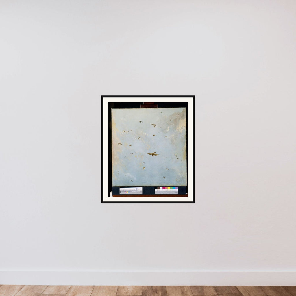Dolls-house Ceiling-Painting of a Cloudy Sky with Birds framed — shown to scale