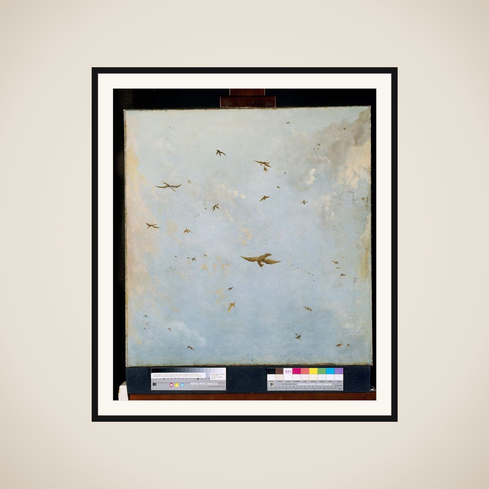 Dolls-house Ceiling-Painting of a Cloudy Sky with Birds framed