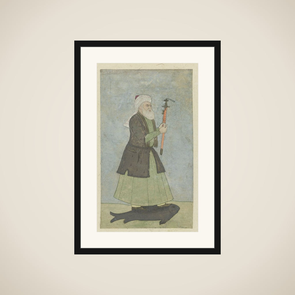 Saint Khwaja Khadir with een zwaard in zijn hand. staande op een vis framed