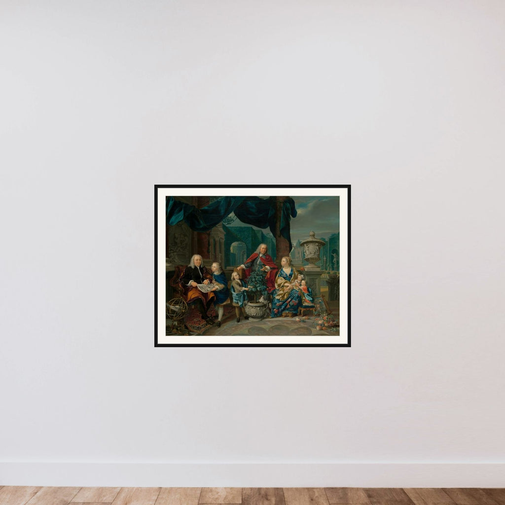 Portrait of David van Mollen and Son-in-Law Jacob Sydervelt with his Family framed — shown to scale