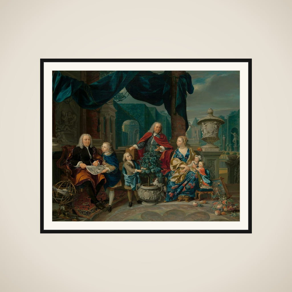 Portrait of David van Mollen and Son-in-Law Jacob Sydervelt with his Family framed