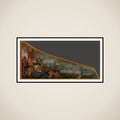 Painting on a harpsichord lid with an Allegory of Amsterdam as the center of world trade framed