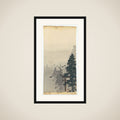 Landscape with zwerm vogels en torii framed