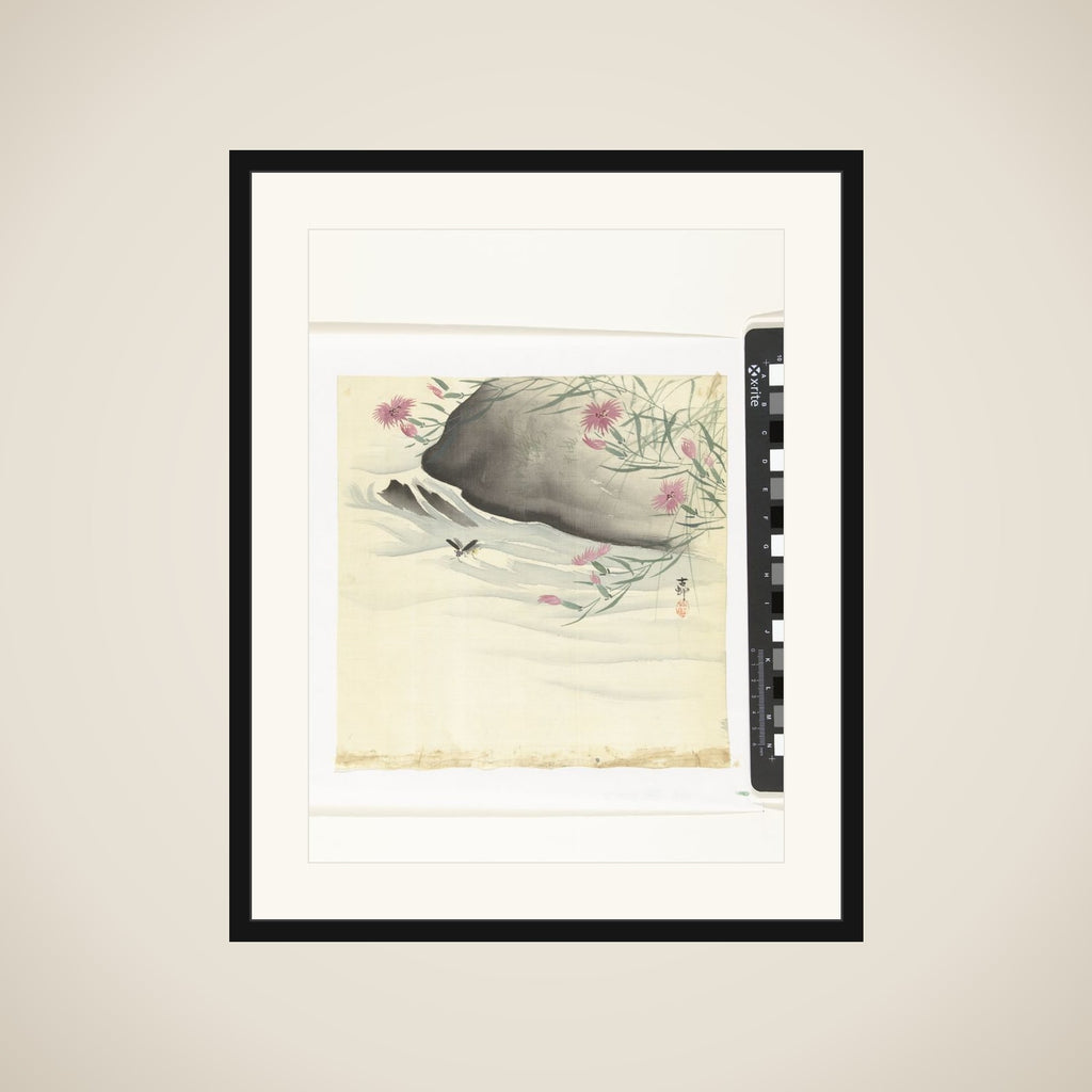 Bloemen aan waterkant framed