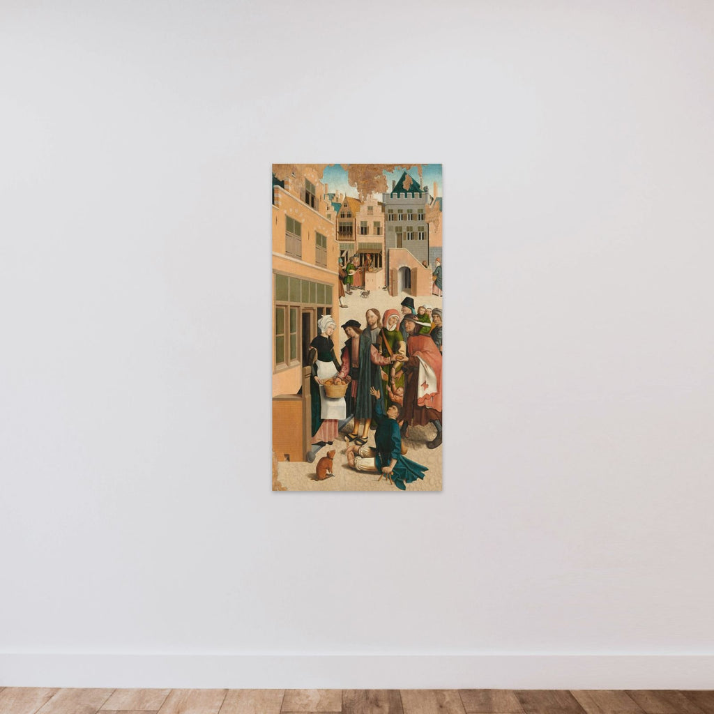 Panel of a polyptych with the seven works of charity: feeding the hungry unframed — shown to scale