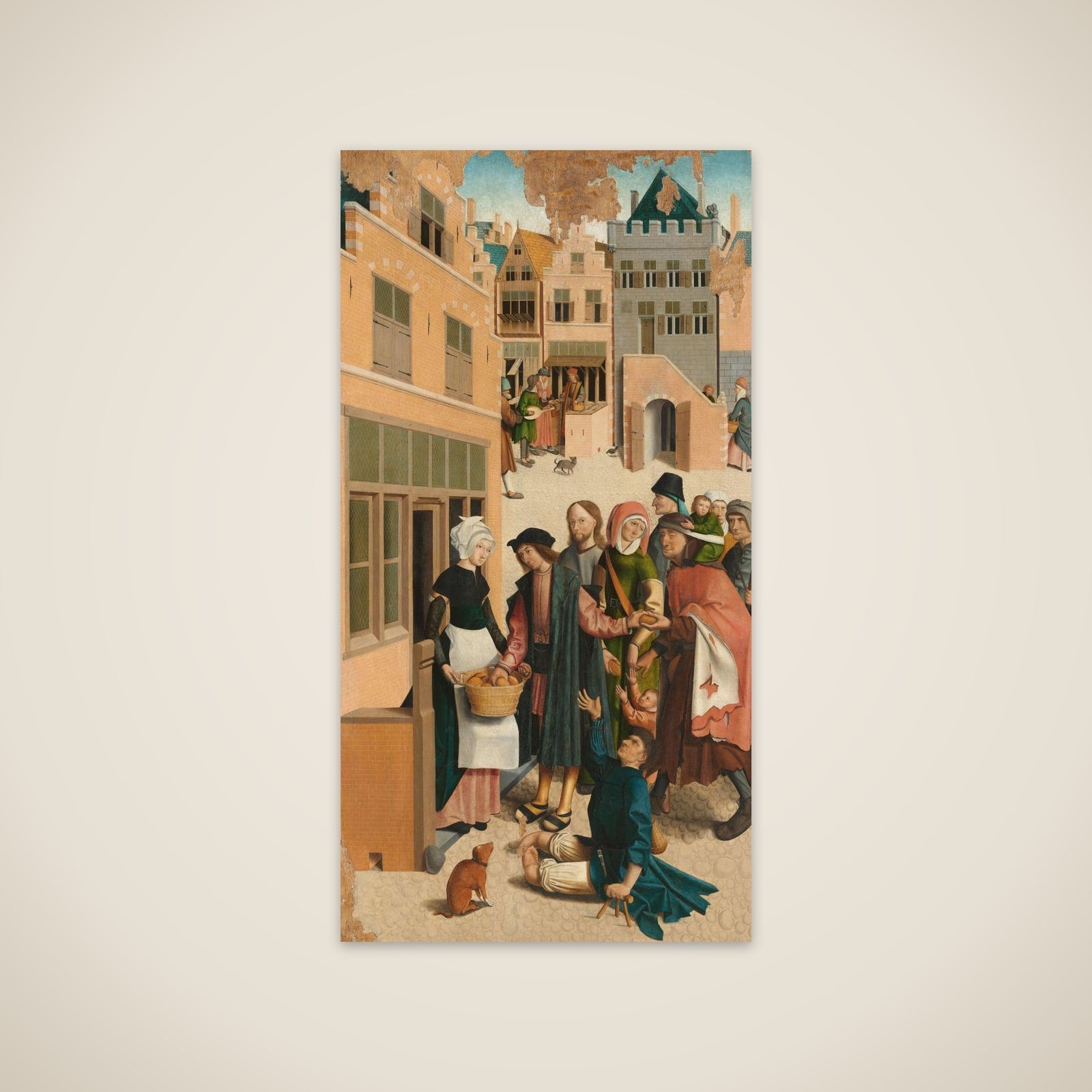 Panel of a polyptych with the seven works of charity: feeding the hungry unframed print