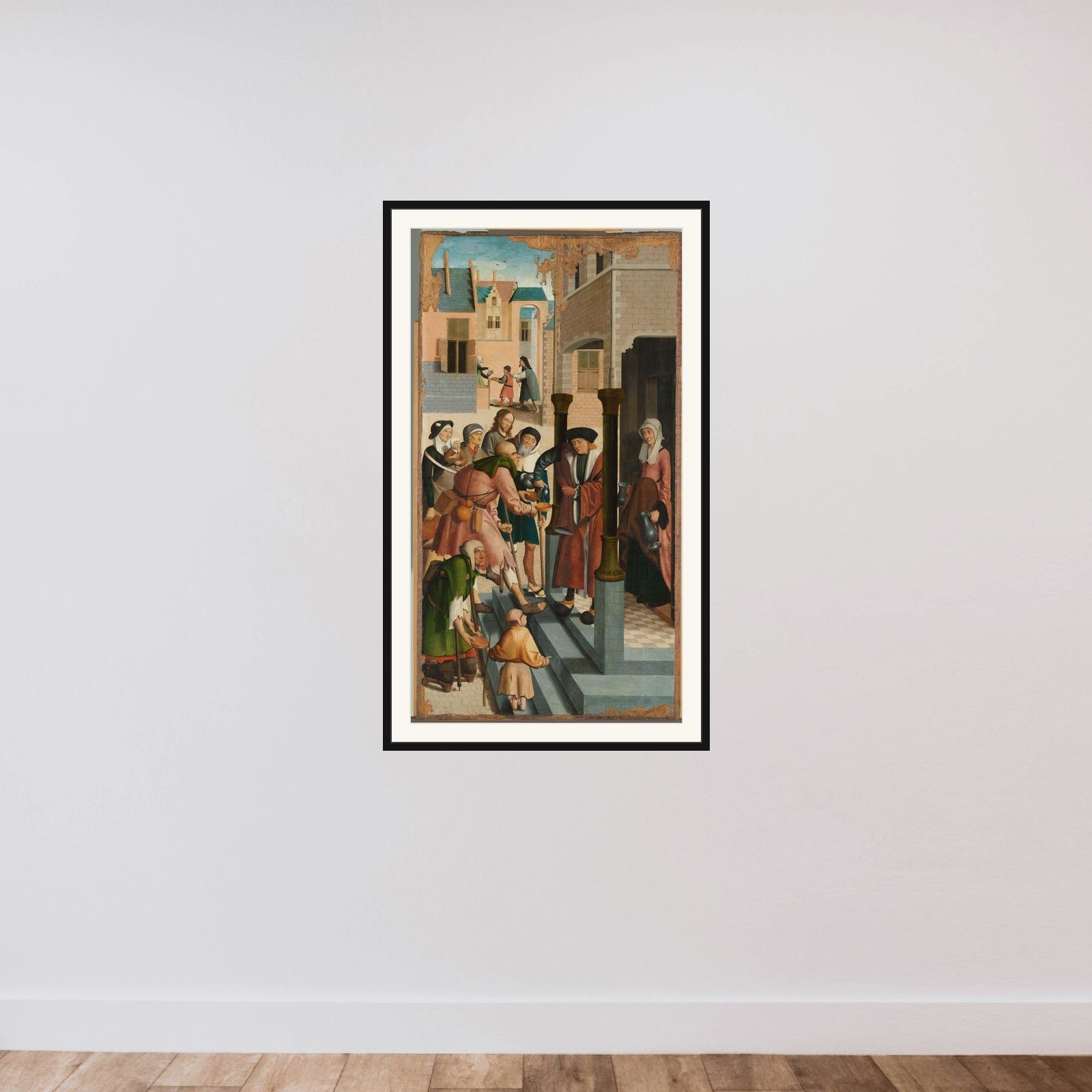 The Seven Works of Mercy framed — shown to scale