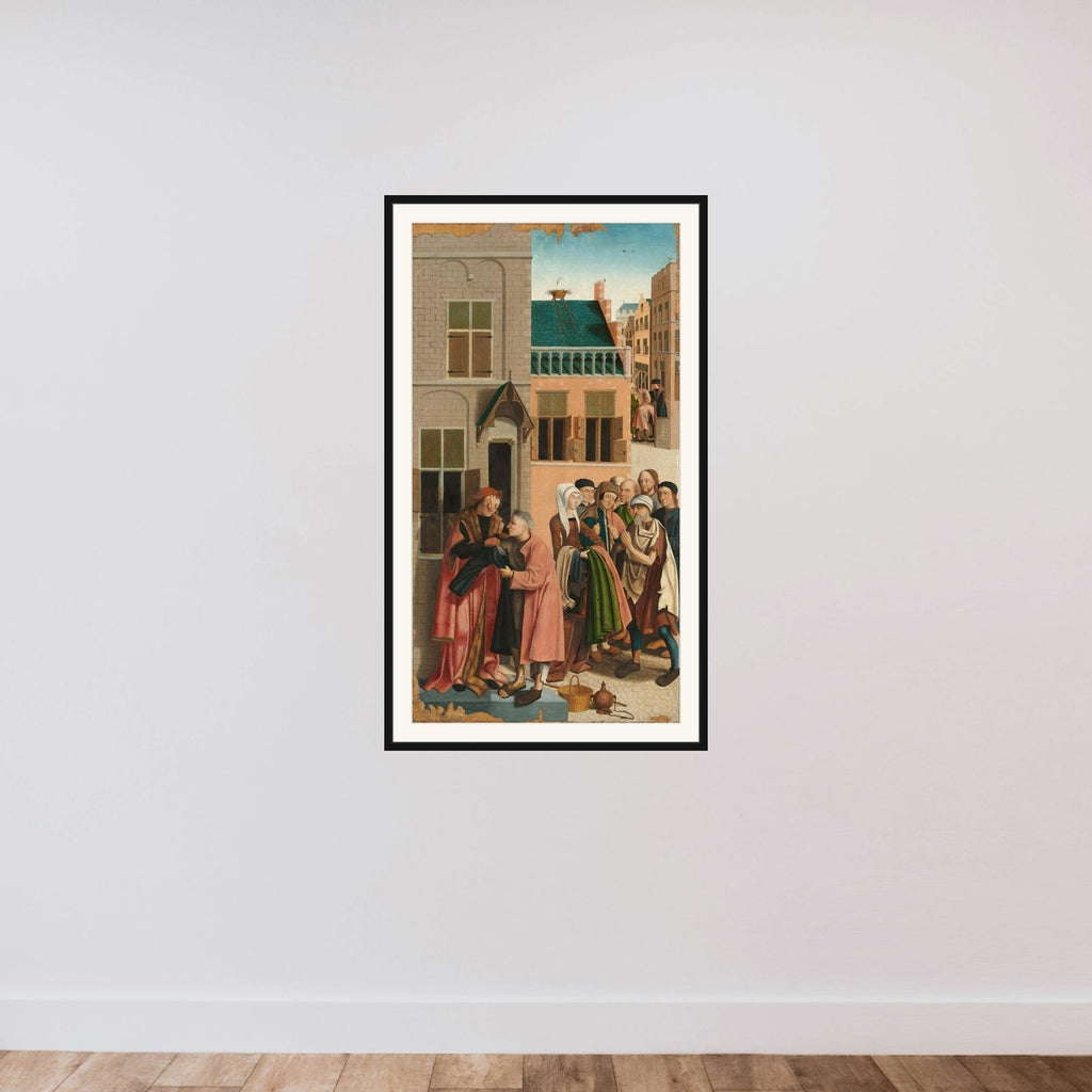 The Seven Works of Mercy framed — shown to scale