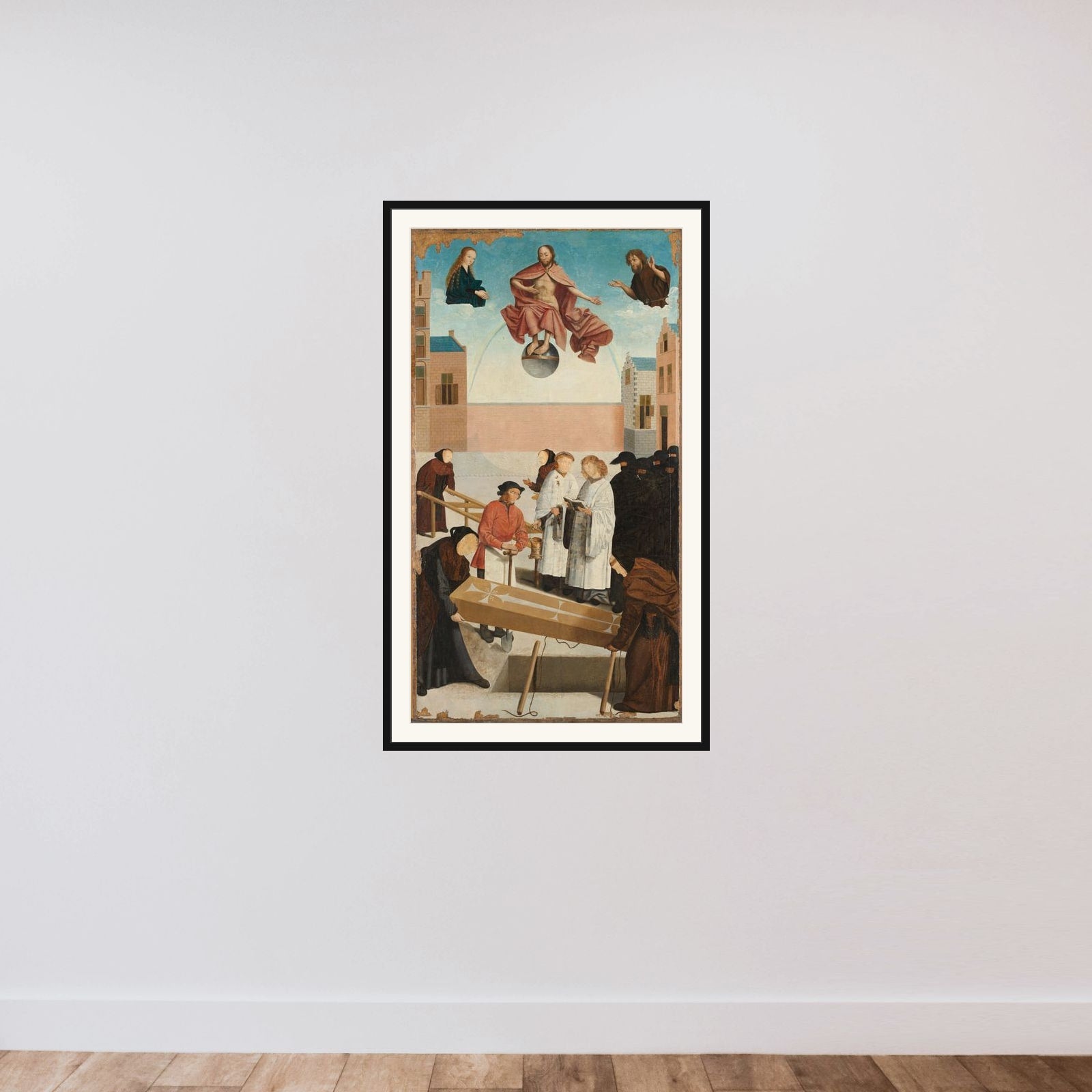 The Seven Works of Mercy framed — shown to scale